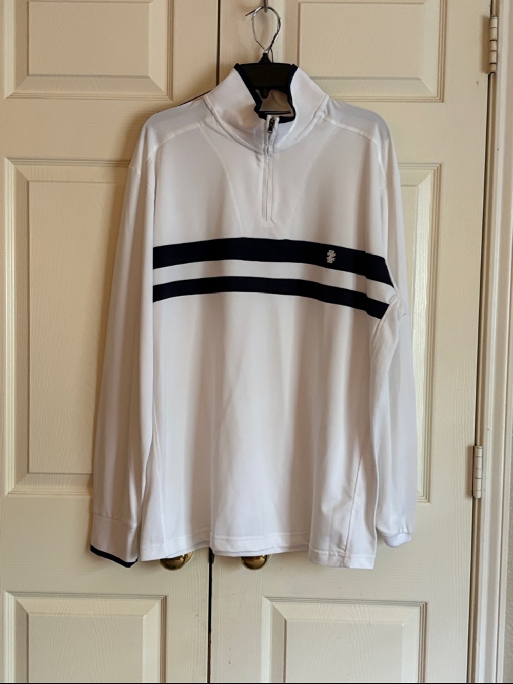 Izod White Quarter-Zip Pullover with Black Stripes